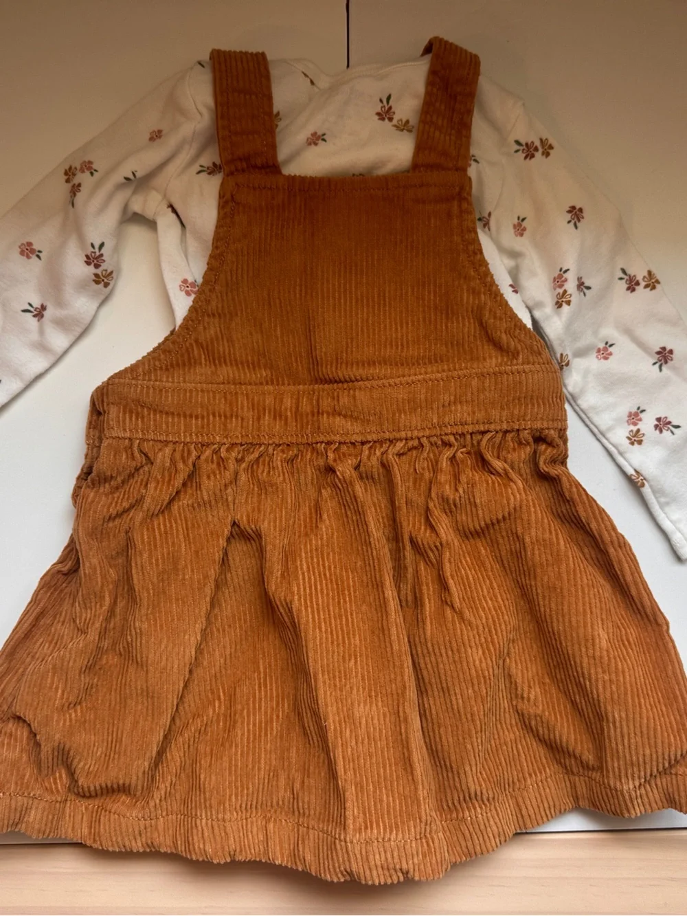 Carter’s 2pc Fall Floral Onesie Mustard Yellow Corduroy Jumper Dress Set 12m